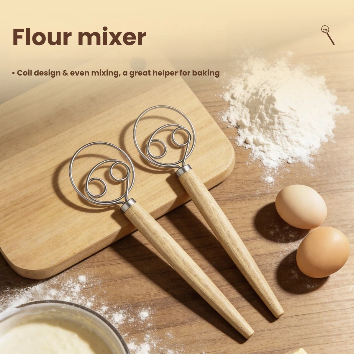 Dough Whisk Large Wood Handle  - огляд і ціна Danish Pancake Pan